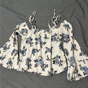 Floral Off-Shoulder Top in White and Blue